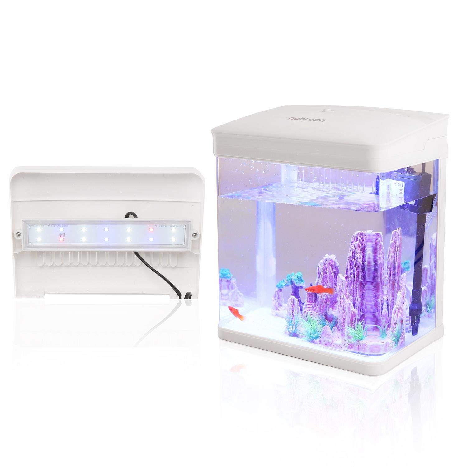 Mini Ενυδρείο - 14L με Φωτισμό LED, Αντλία Νερού και Φίλτρο, Λευκό Nobleza 30002
